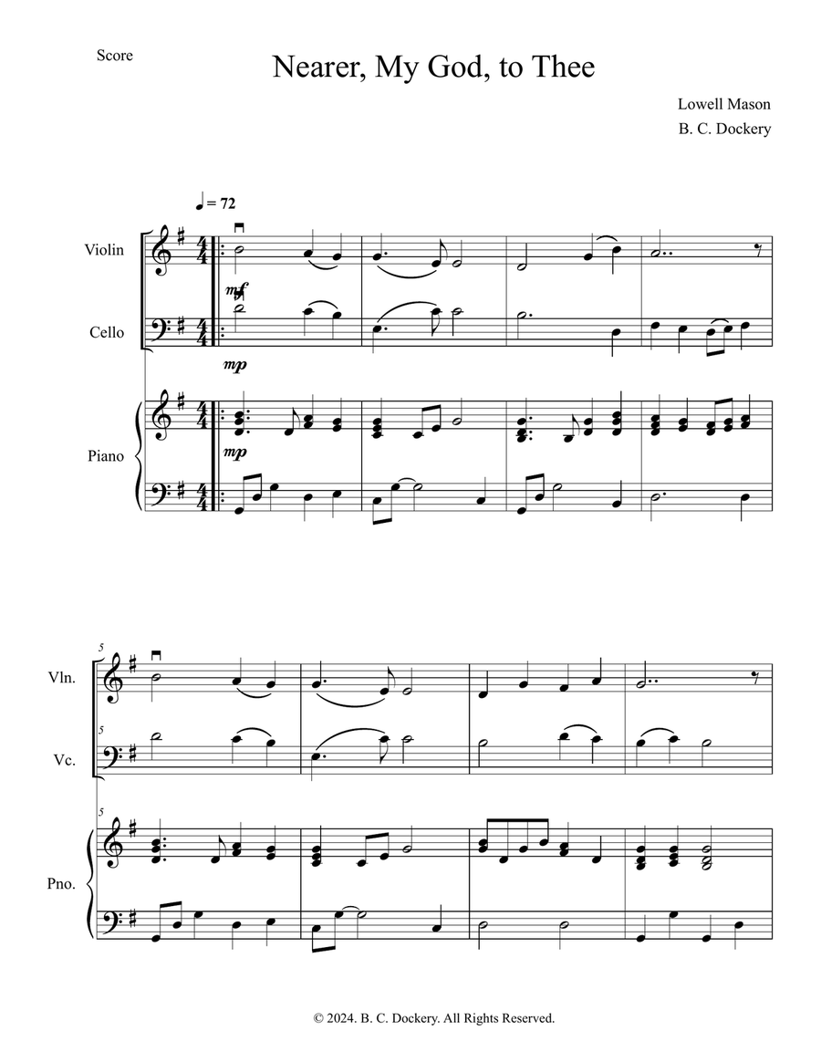 Nearer My God to Thee (Violin and Cello Duet with Piano Accompaniment) Piano Trio scores gallery preview page 1
