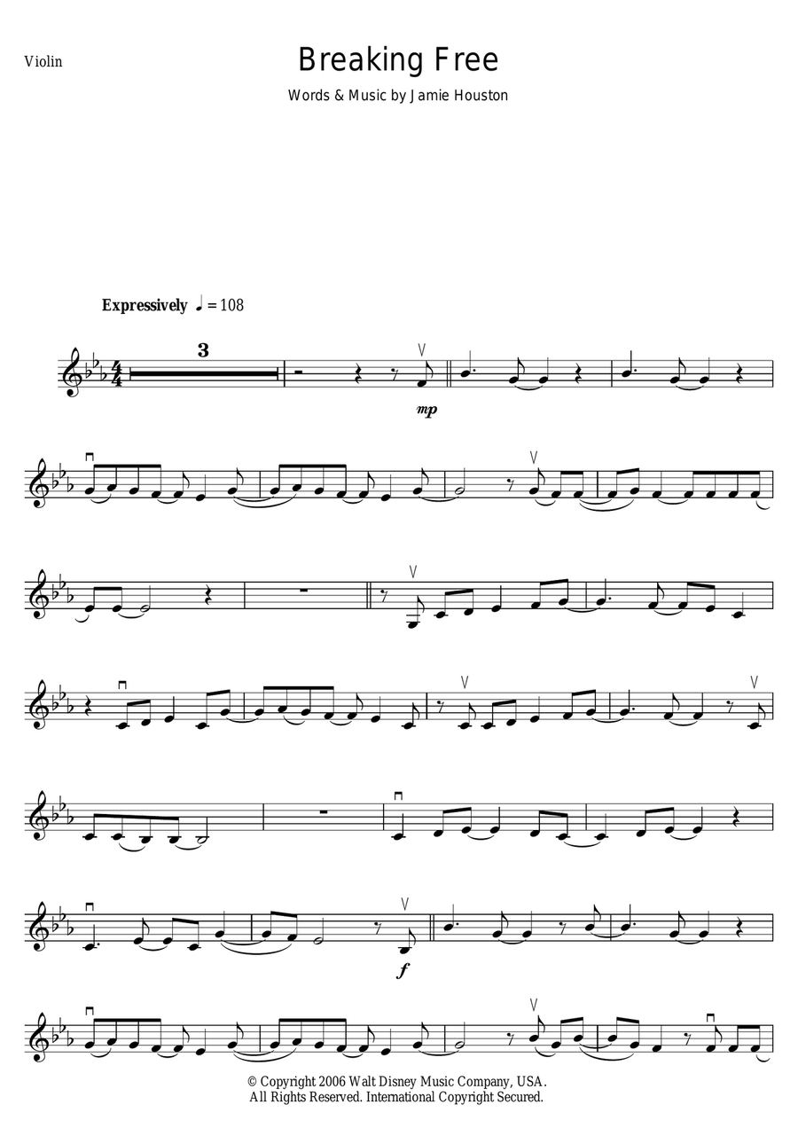 Breaking Free (from High School Musical) Violin Solo scores gallery preview page 1