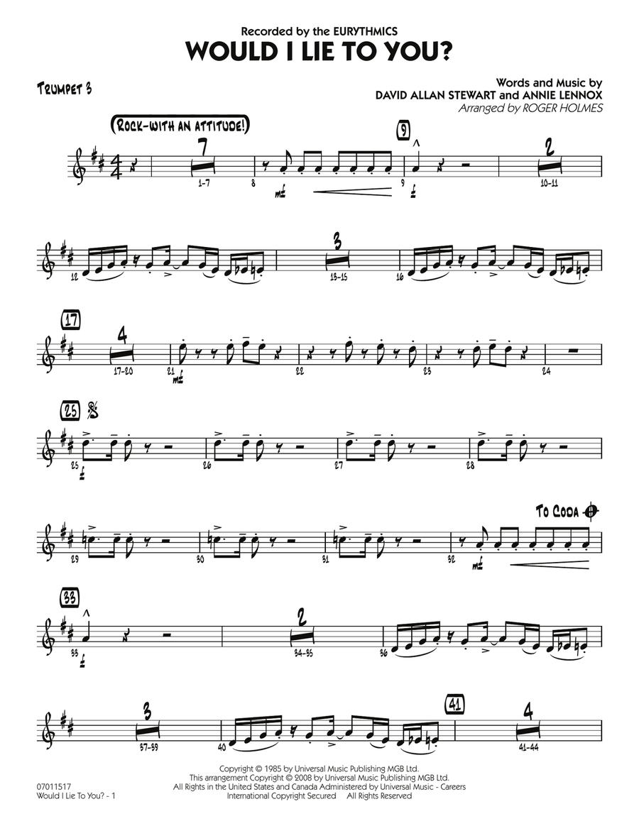 Would I Lie to You? - Trumpet 3 Jazz Ensemble scores gallery preview page 1