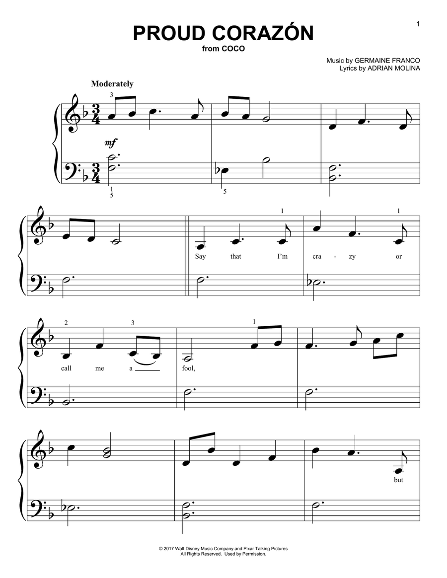 Proud Corazon (from Coco) Easy Piano scores gallery preview page 1