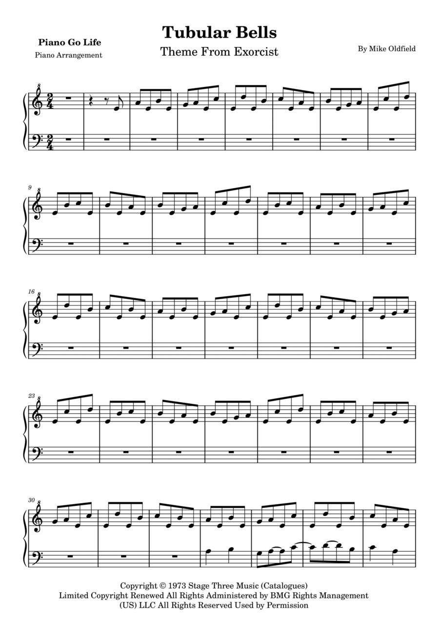 Tubular Bells Piano Solo scores gallery preview page 1