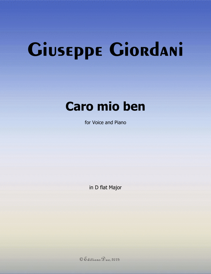 Caro mio ben, by Giordani, in D flat Major Voice scores gallery preview page 1