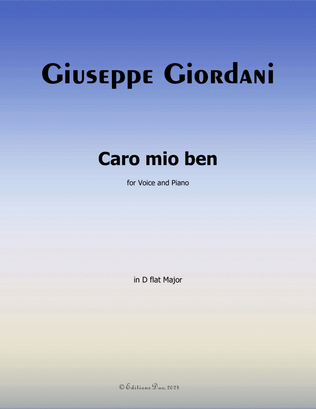 Book cover for Caro mio ben, by Giordani, in D flat Major