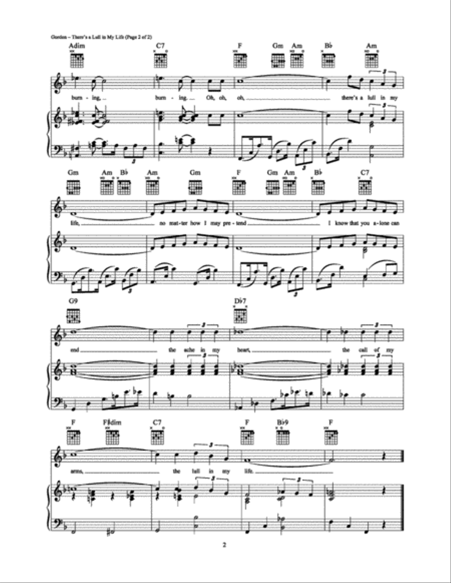 There's a Lull in My Life Piano, Vocal, Guitar scores gallery preview page 2