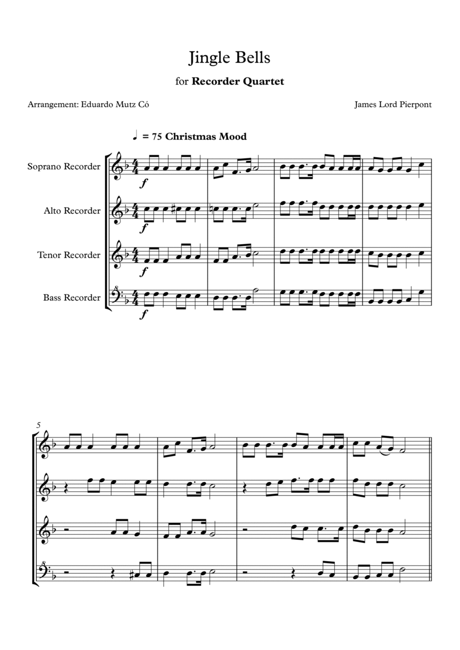 Jingle Bells Soprano Recorder scores gallery preview page 1