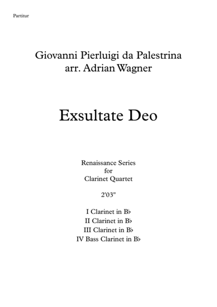 "Exsultate Deo" (Giovanni Pierluigi da Palestrina) Clarinet Quartet (B.Cl.) arr. Adrian Wagner image number null