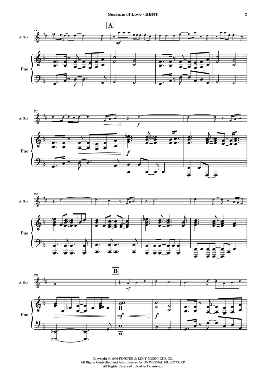 Seasons Of Love Alto Saxophone scores gallery preview page 3