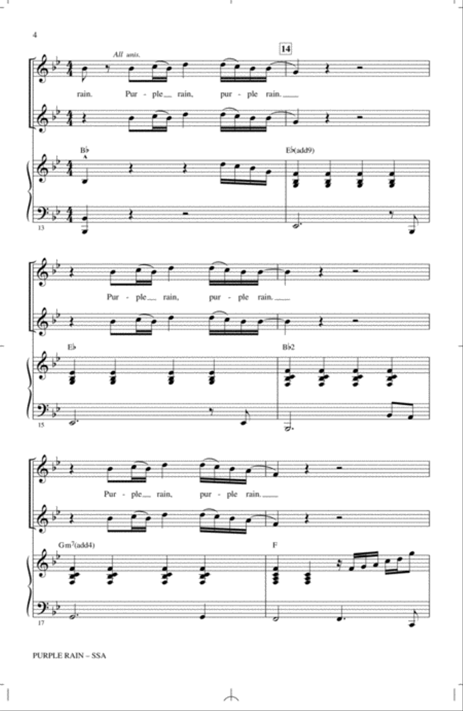 Purple Rain (arr. Mac Huff) SSA scores gallery preview page 3