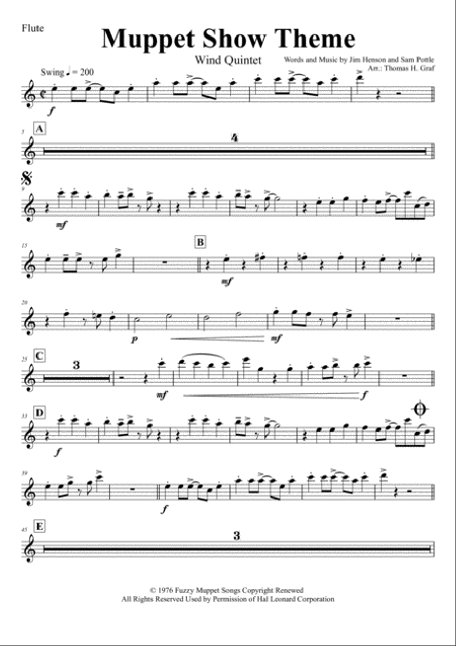 The Muppet Show Theme Woodwind Quintet scores gallery preview page 4