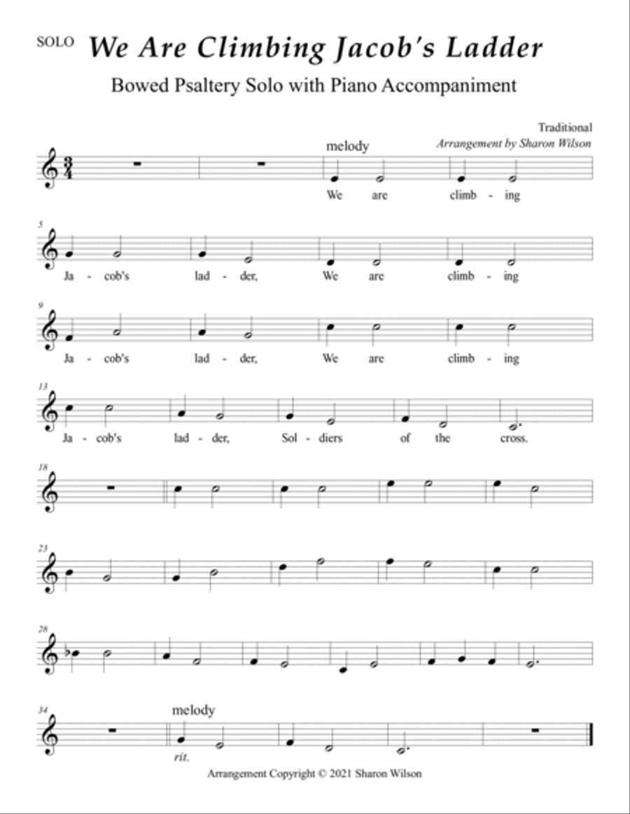 We Are Climbing Jacob’s Ladder (Easy Bowed Psaltery Solo with Piano Accompaniment) Zither scores gallery preview page 2