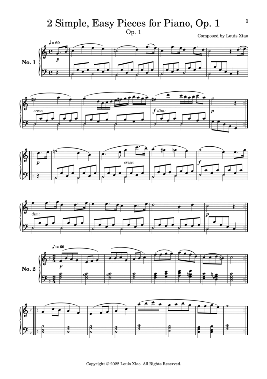 2 Simple, Easy Pieces for Piano Piano Method scores gallery preview page 1