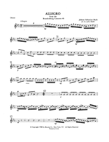 Allegro from Brandenburg Concerto No. 3 - Oboe