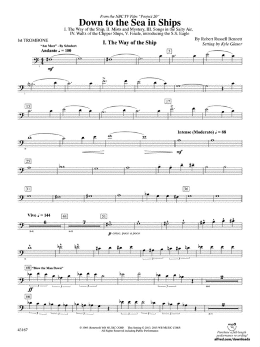Down to the Sea in Ships (from the NBC TV Film Project 20): 1st Trombone Concert Band scores gallery preview page 2