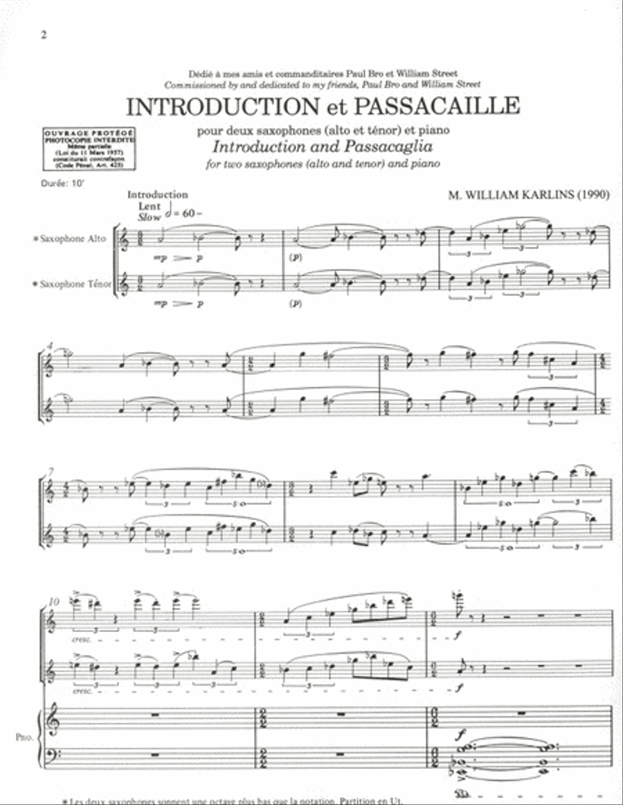 Introduction Et Passacaille (saxophones 2) Saxophone scores gallery preview page 2