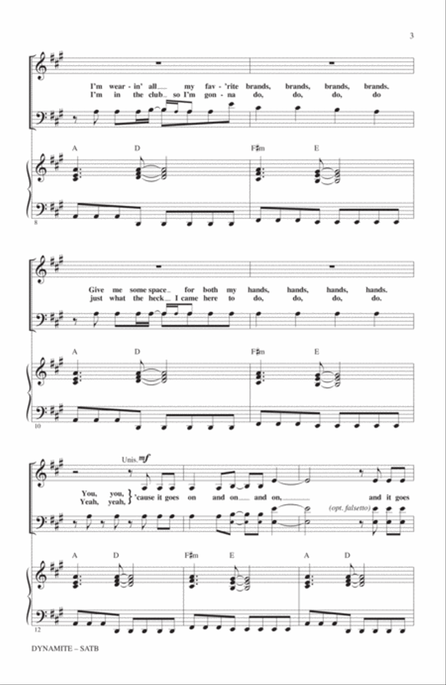 Dynamite (arr. Alan Billingsley) 4-Part scores gallery preview page 2