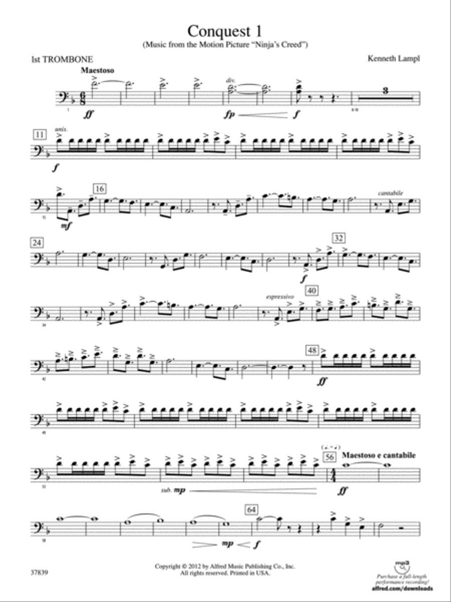Conquest 1 (from the motion picture Ninja's Creed): 1st Trombone Concert Band scores gallery preview page 1