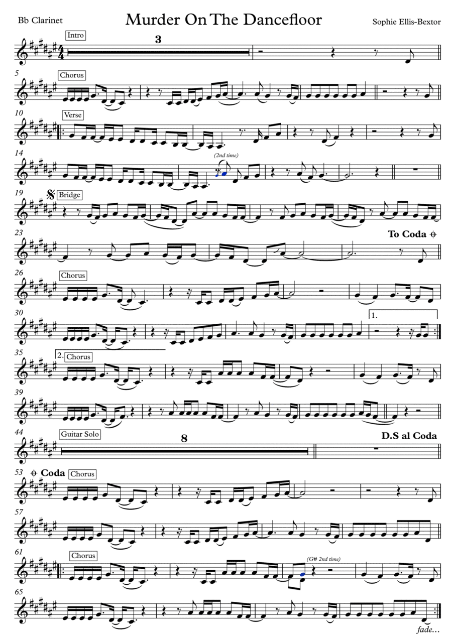 Murder On The Dancefloor B-Flat Clarinet scores gallery preview page 1