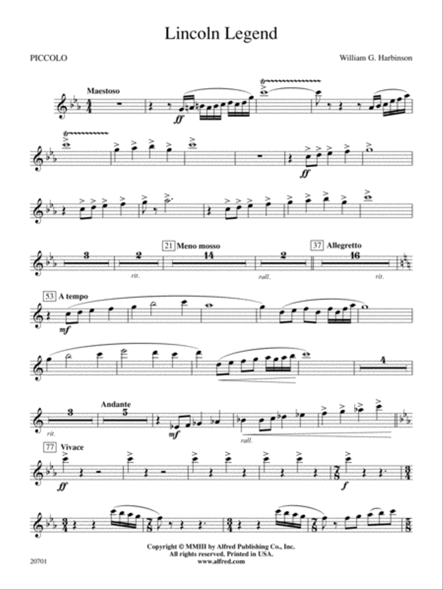 Lincoln Legend: Piccolo Concert Band scores gallery preview page 1