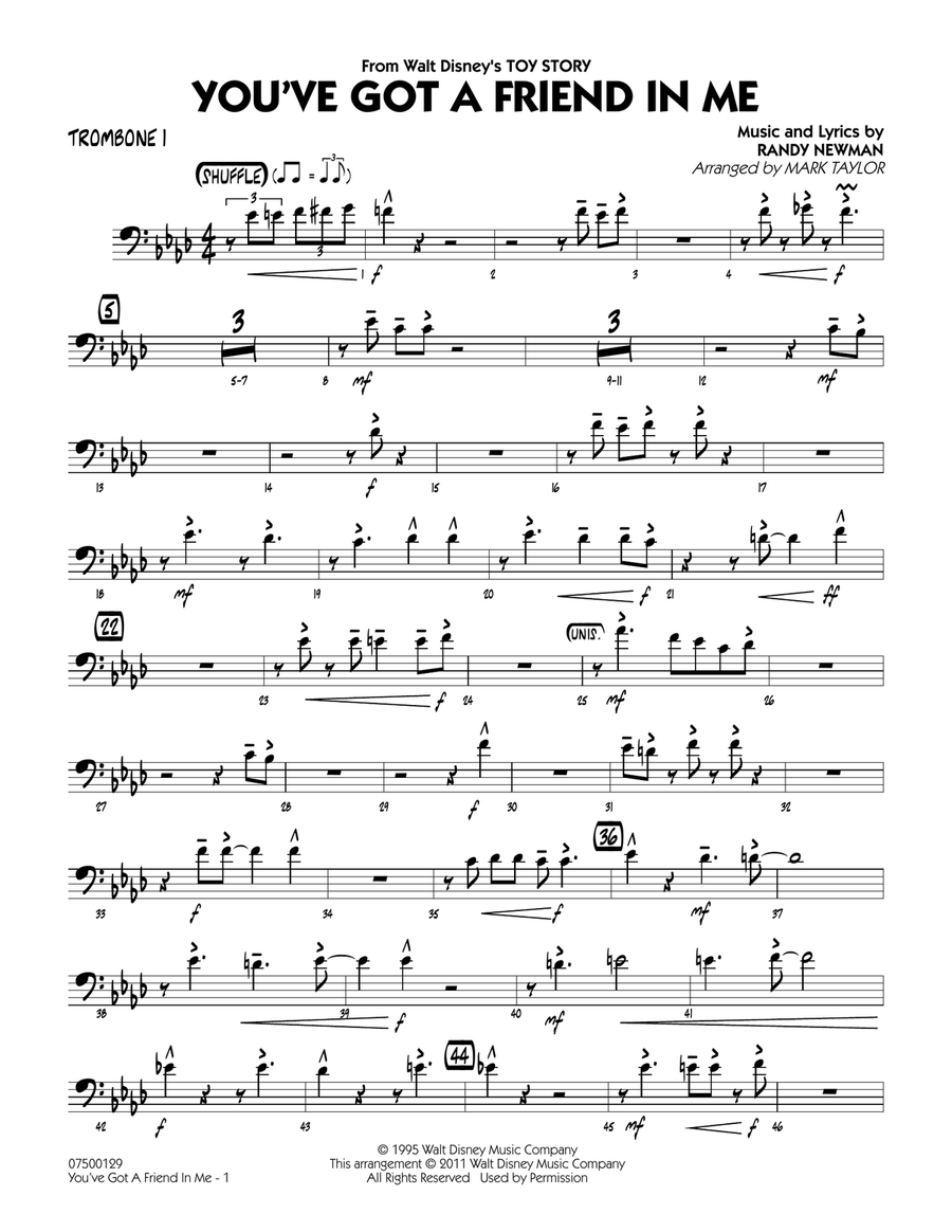 You've Got A Friend In Me (from Toy Story) (arr. Mark Taylor) - Trombone 1 Jazz Ensemble scores gallery preview page 1