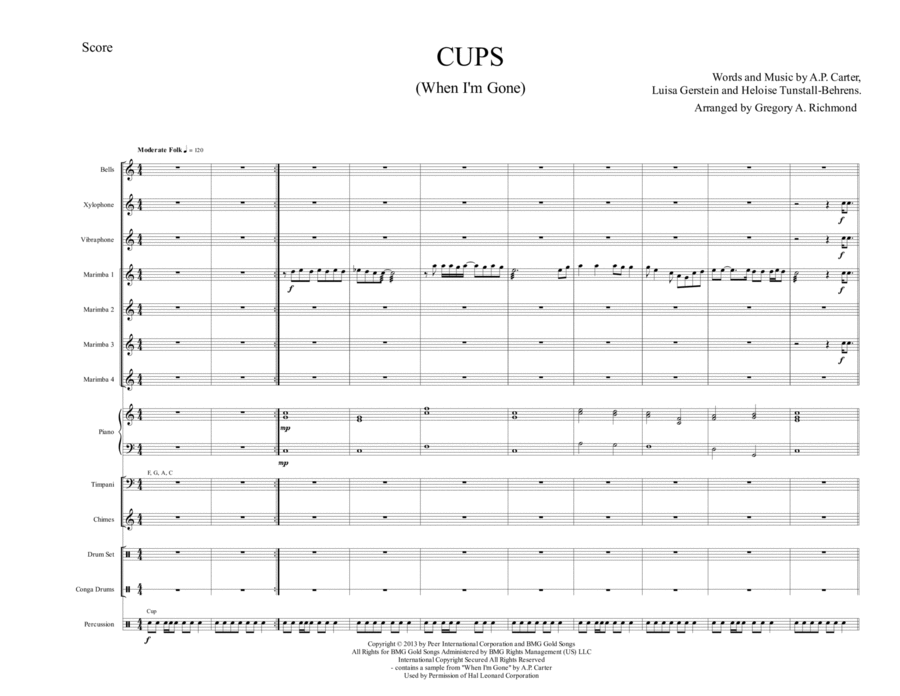 Cups (When I'm Gone) Percussion Ensemble scores gallery preview page 1