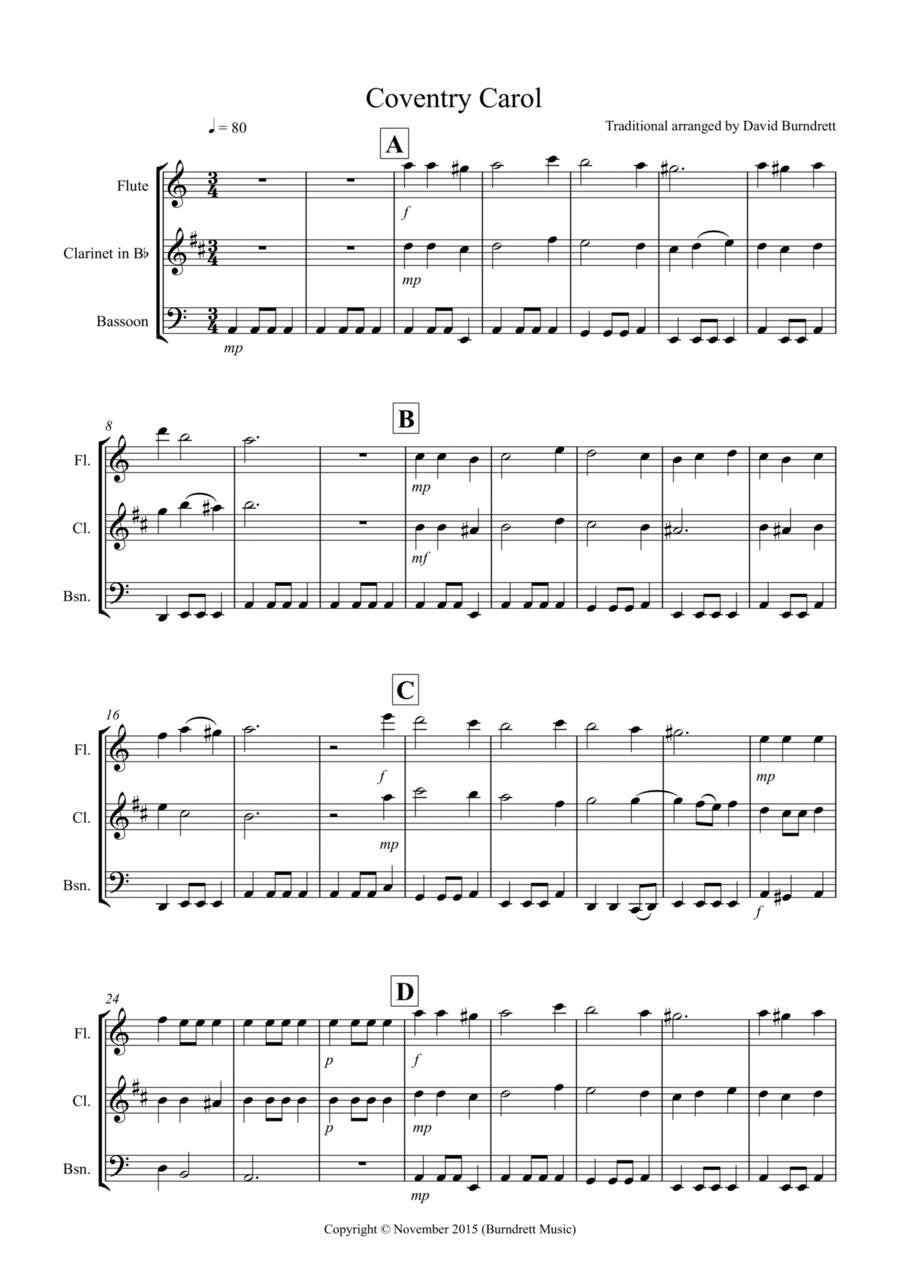 Coventry Carol for Wind Trio Woodwind Trio scores gallery preview page 1