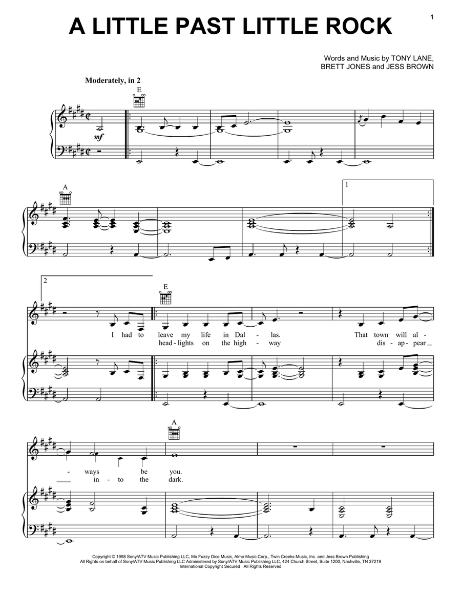 A Little Past Little Rock Piano, Vocal, Guitar scores gallery preview page 1