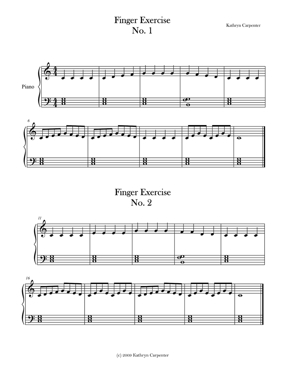Finger Exercise No. 1 & 2 (Key of C) Piano Method scores gallery preview page 1