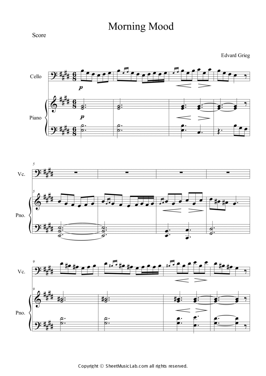Peer Gynt, Suite No.1 Op.46, Morning Mood Piano scores gallery preview page 1