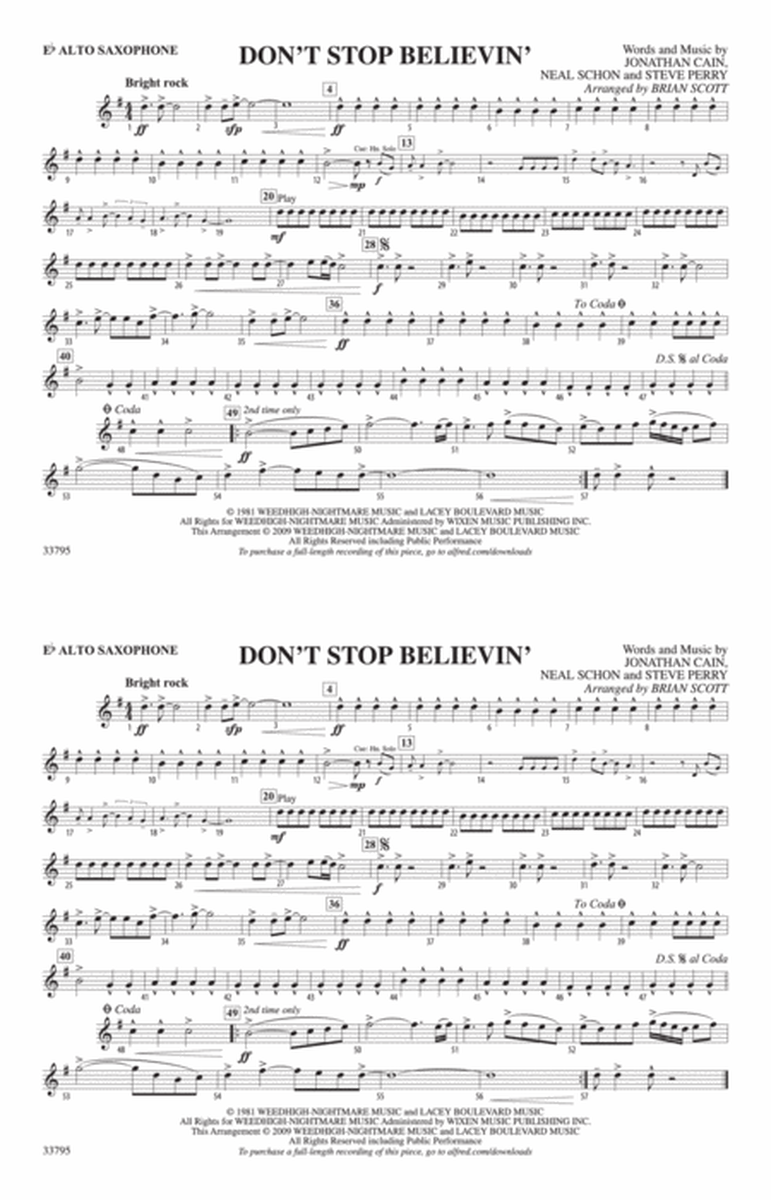 Don't Stop Believin': E-flat Alto Saxophone