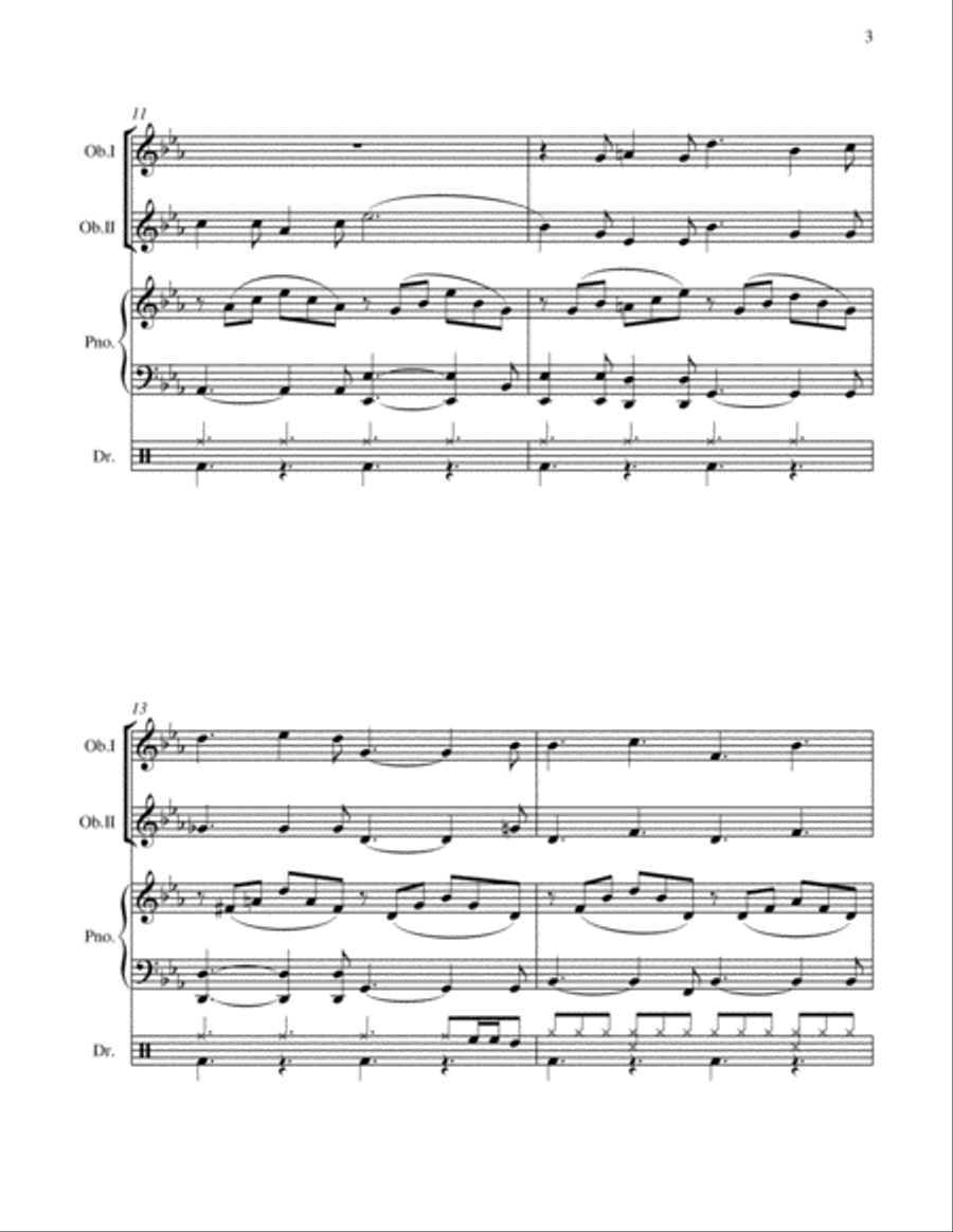 O Holy Night - 2 Oboes, Piano and Optional Drum Set - Intermediate Level Woodwind Duet scores gallery preview page 6