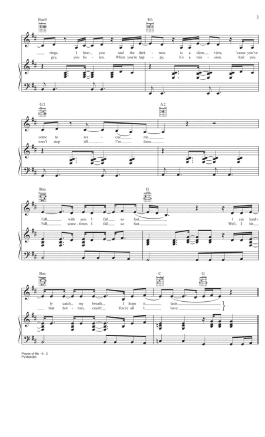 Pieces of Me Piano, Vocal, Guitar scores gallery preview page 2