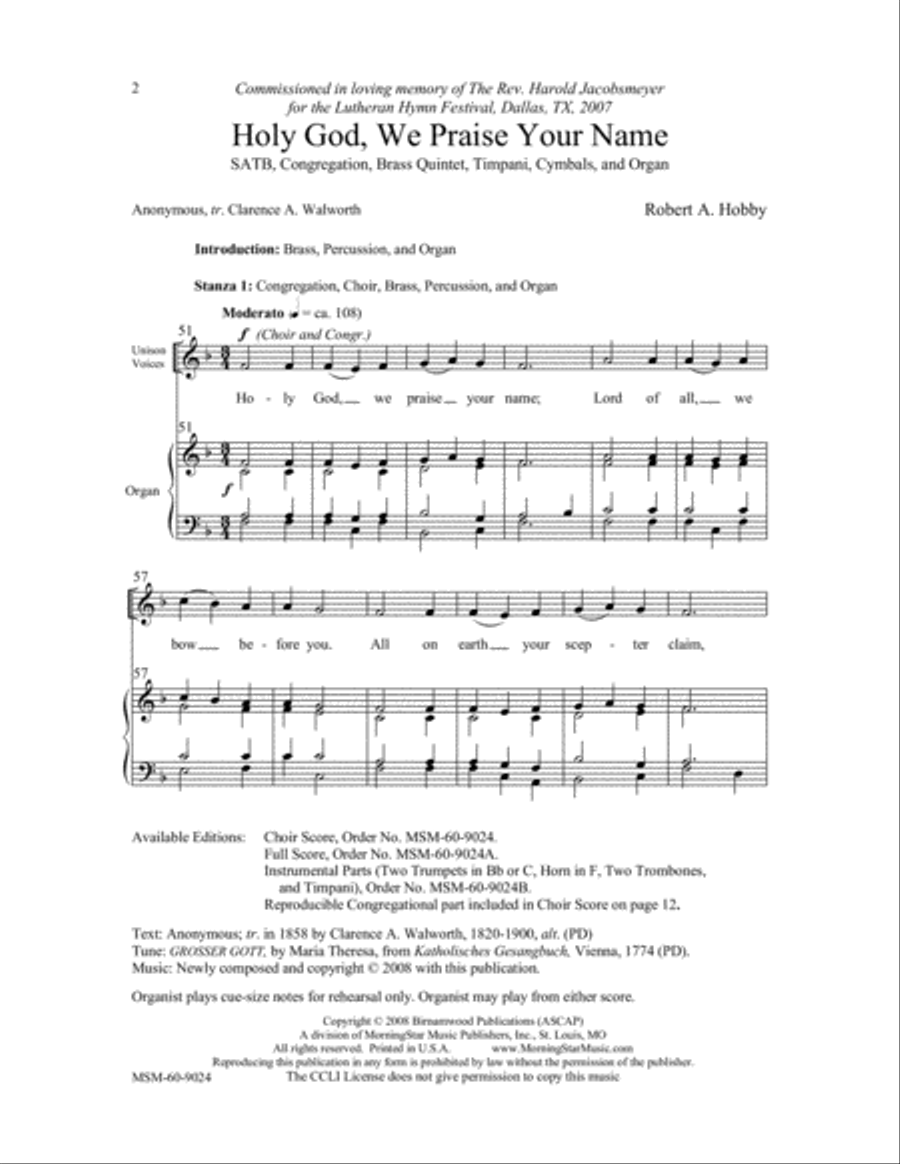 Holy God, We Praise Your Name 4-Part scores gallery preview page 2