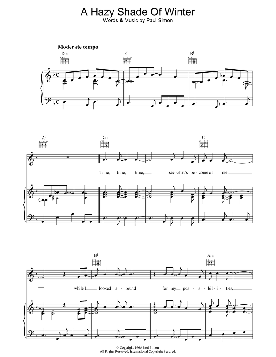 A Hazy Shade Of Winter Piano, Vocal, Guitar scores gallery preview page 1