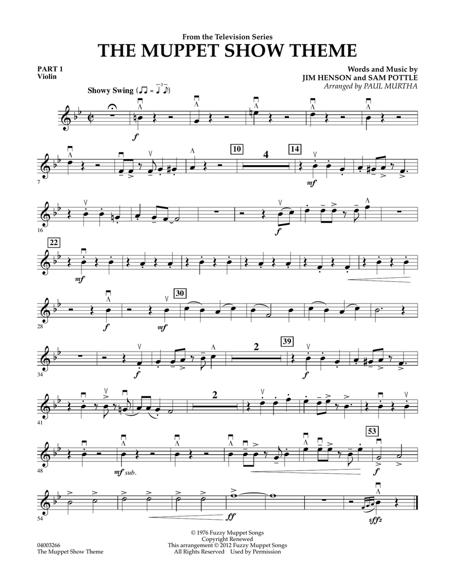 The Muppet Show Theme - Pt.1 - Violin Concert Band scores gallery preview page 1