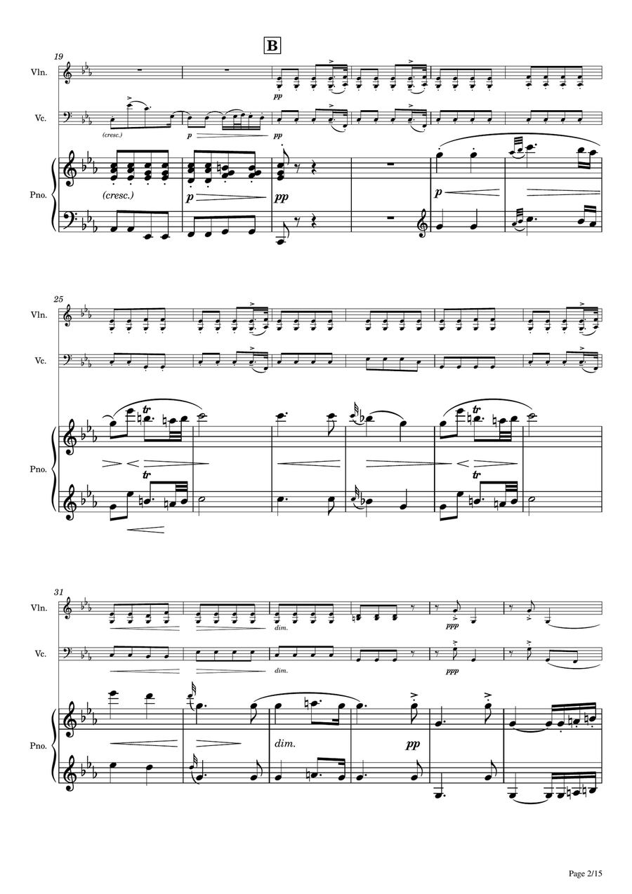Schubert - Piano Trio in E-flat major, D.929 Op.100 2nd Mov - Andante con Moto Original Piano Trio scores gallery preview page 2