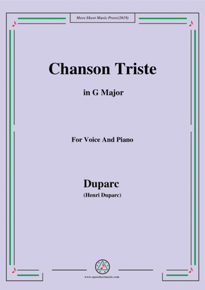 Book cover for Duparc-Chanson Triste in G Major