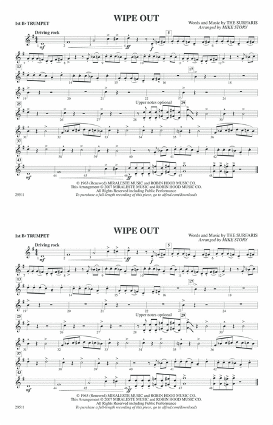 Wipe Out: 1st B-flat Trumpet Marching Band scores gallery preview page 1
