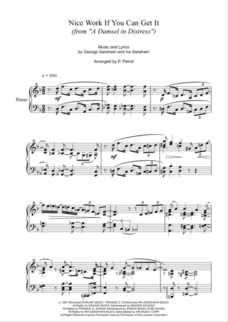 Nice Work If You Can Get It from A DAMSEL IN DISTRESS Piano Solo scores gallery preview page 1