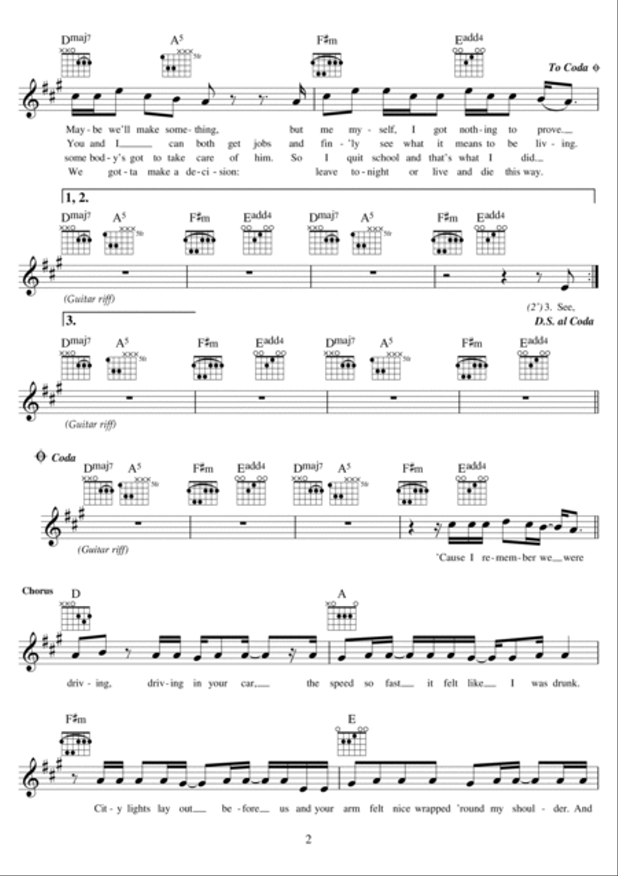 Fast Car Piano scores gallery preview page 2
