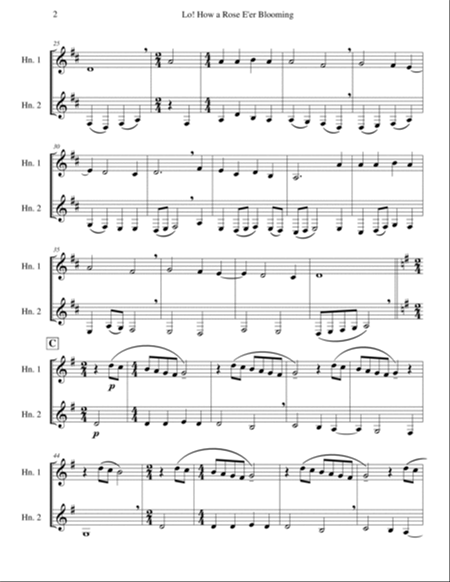 Lo! How a Rose E'er Blooming Brass Duet scores gallery preview page 2