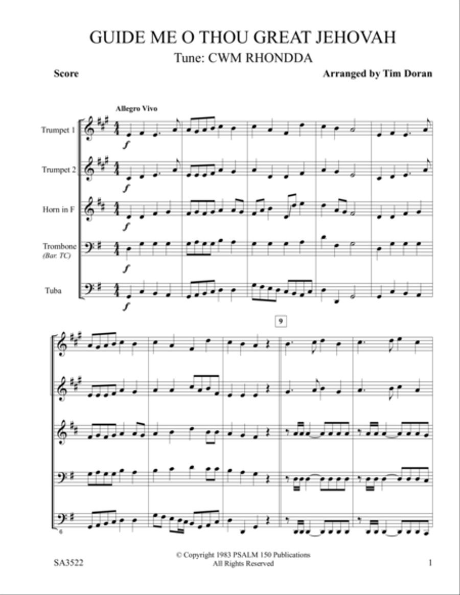 Guide Me, O Thou Great Jehovah Brass Quintet scores gallery preview page 1