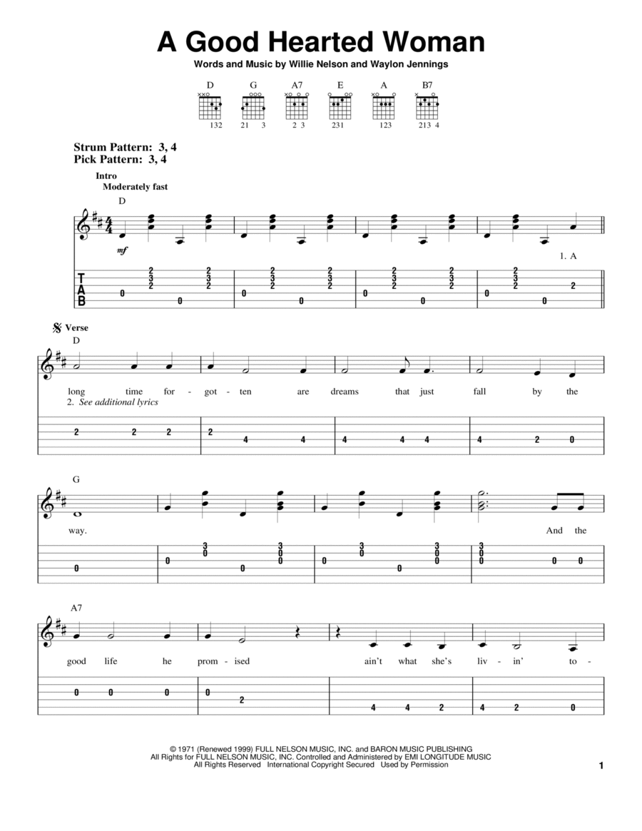 A Good Hearted Woman Electric Guitar scores gallery preview page 1