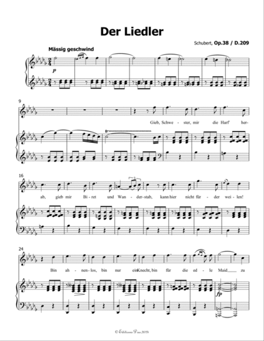 Der Liedler, by Schubert, Op.38(D.209), in b flat minor Voice scores gallery preview page 3