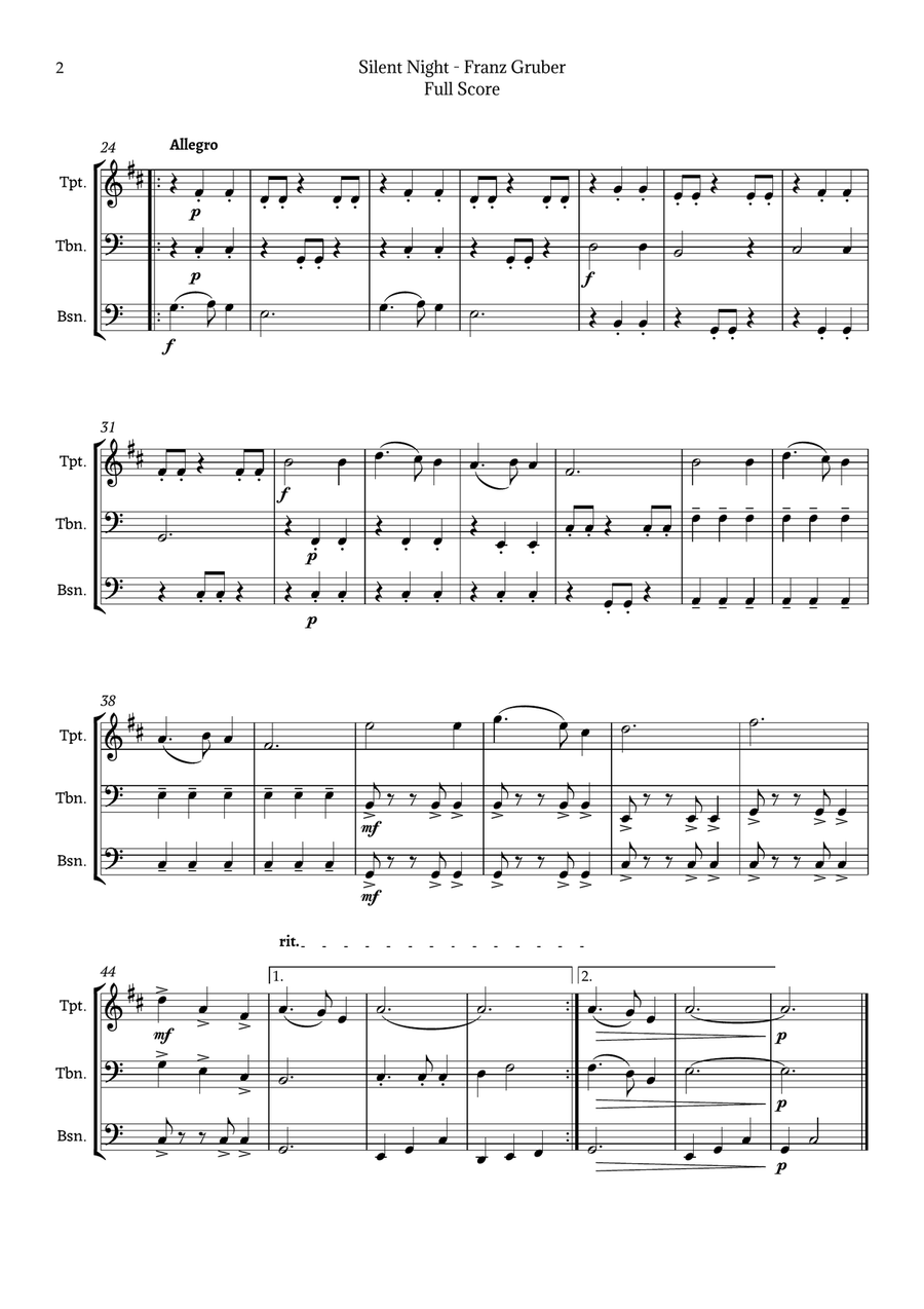 Silent Night for Brass Trio Brass Trio scores gallery preview page 2