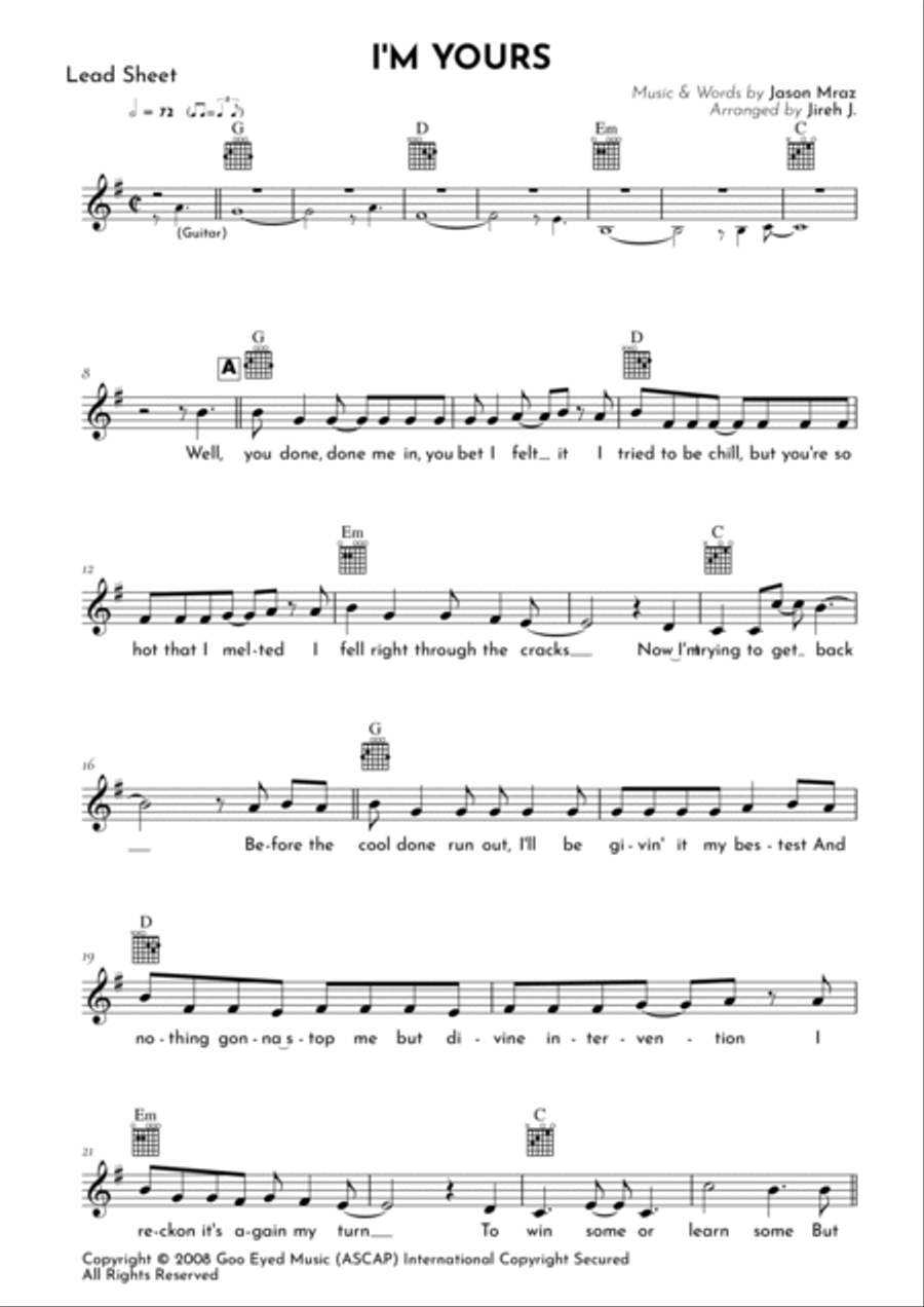 I'm Yours I'm Yours Electric Guitar scores gallery preview page 2
