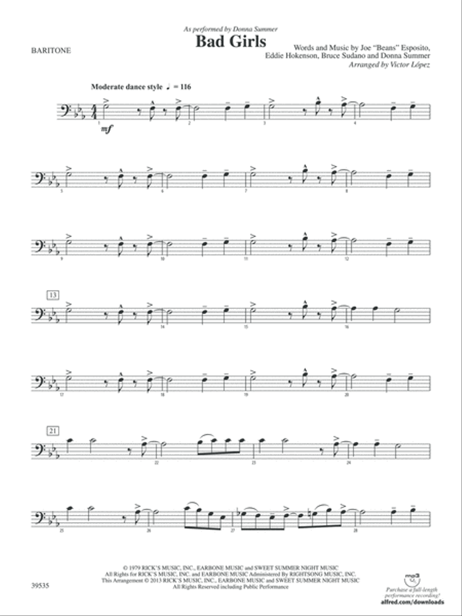 Bad Girls: Baritone B.C. Bad Girls: Baritone B.C. Concert Band scores gallery preview page 1