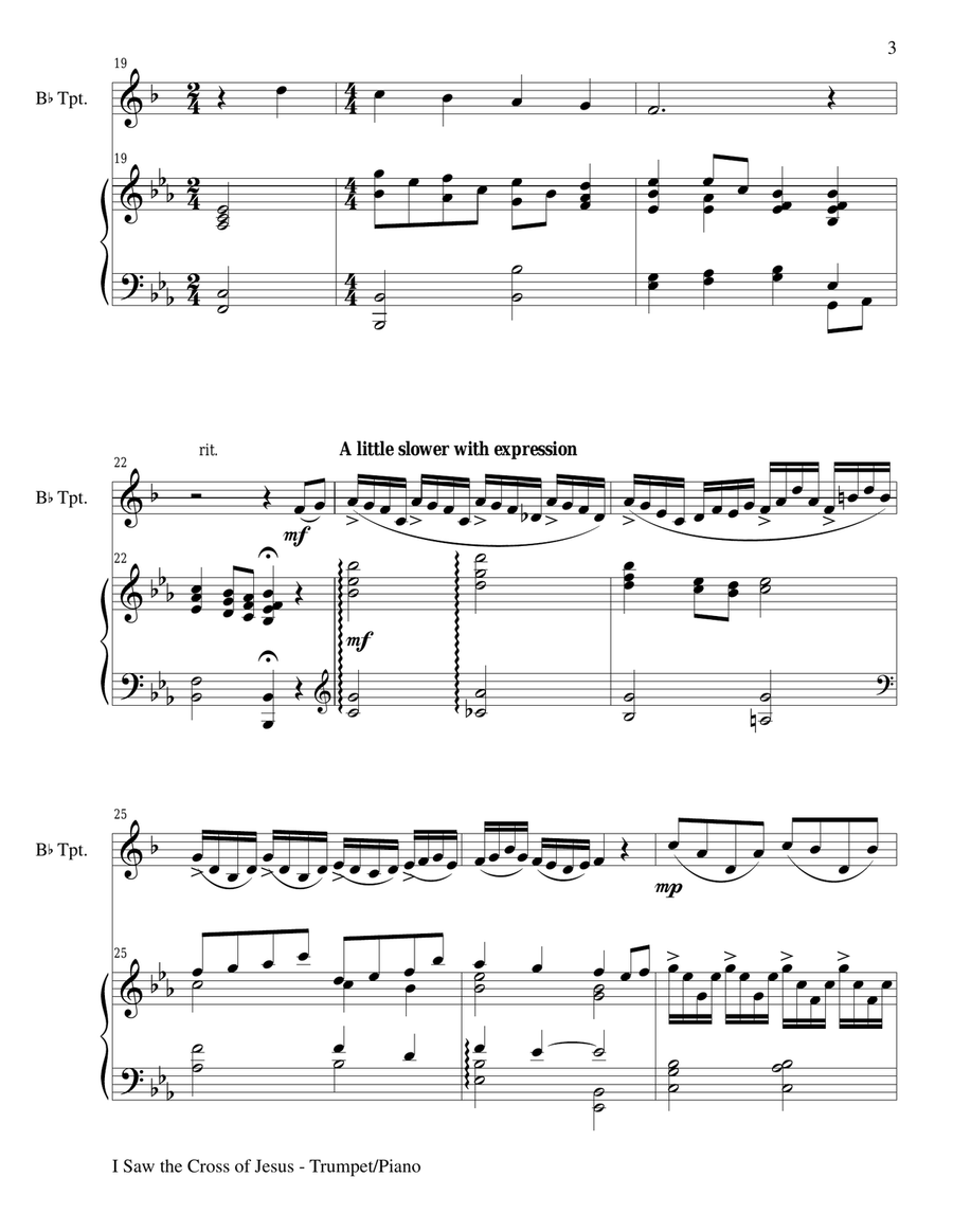 I SAW THE CROSS OF JESUS (Duet – Bb Trumpet and Piano/Score and Parts) Trumpet Duet scores gallery preview page 3