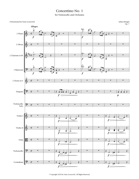 Klengel - Concertino No. 1 for Cello and Orchestra (Orchestrated by Yuriy Leonovich) - Orchestra Score