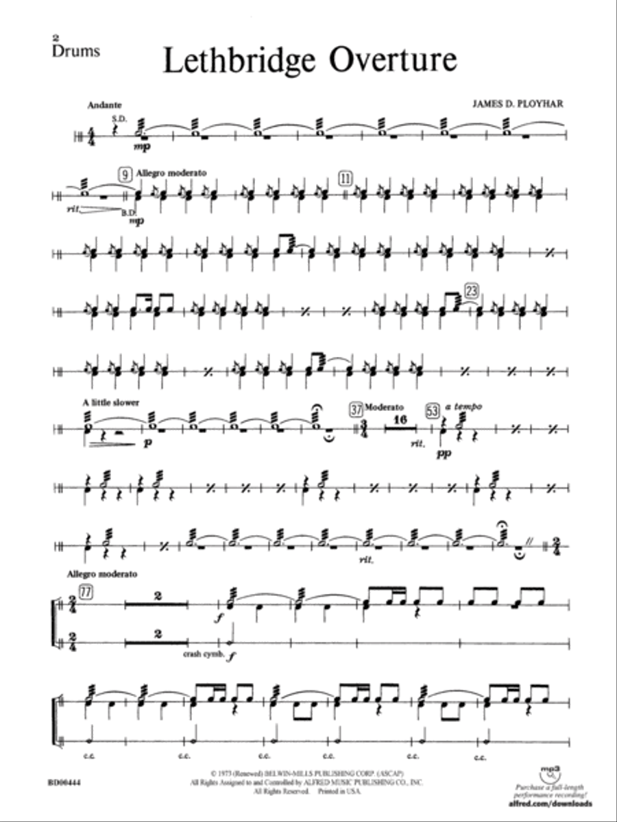 Lethbridge Overture: Drums Concert Band scores gallery preview page 1