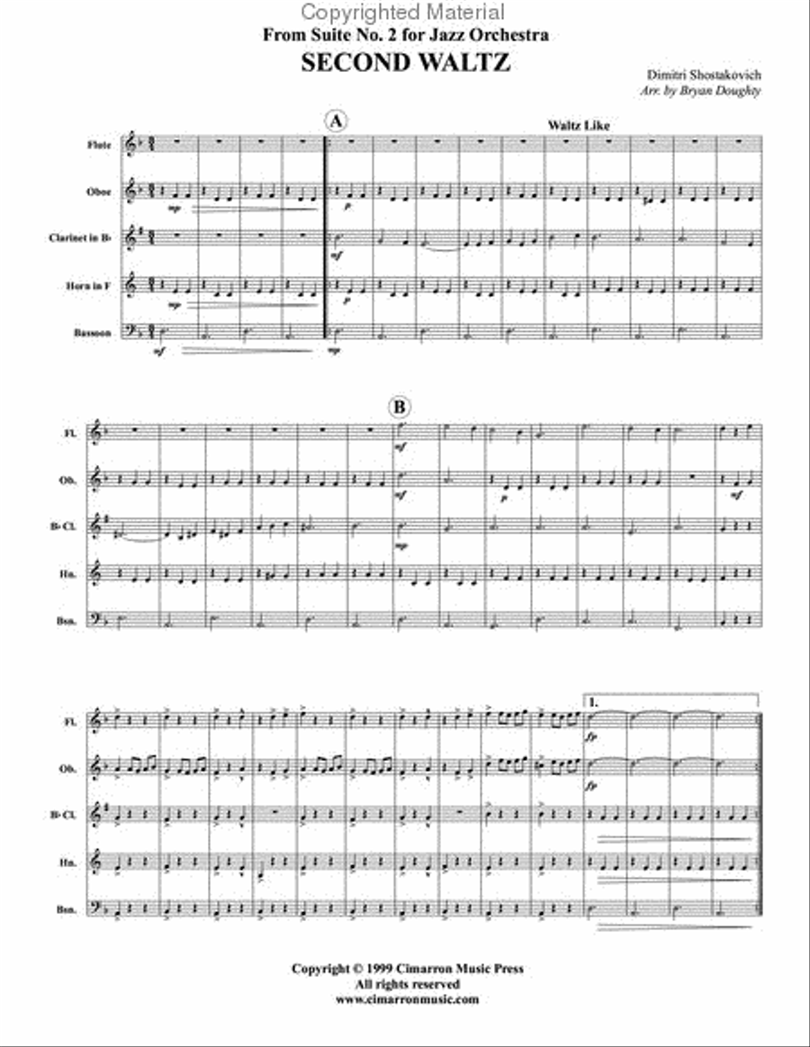 Second Waltz from Jazz Suite No. 2 Woodwind Quintet scores gallery preview page 2